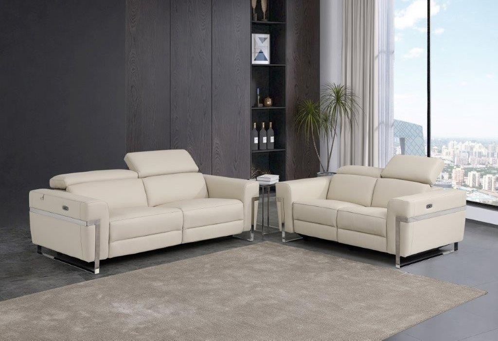 Siera Beige Italian Leather Power Recliner Sofa Set