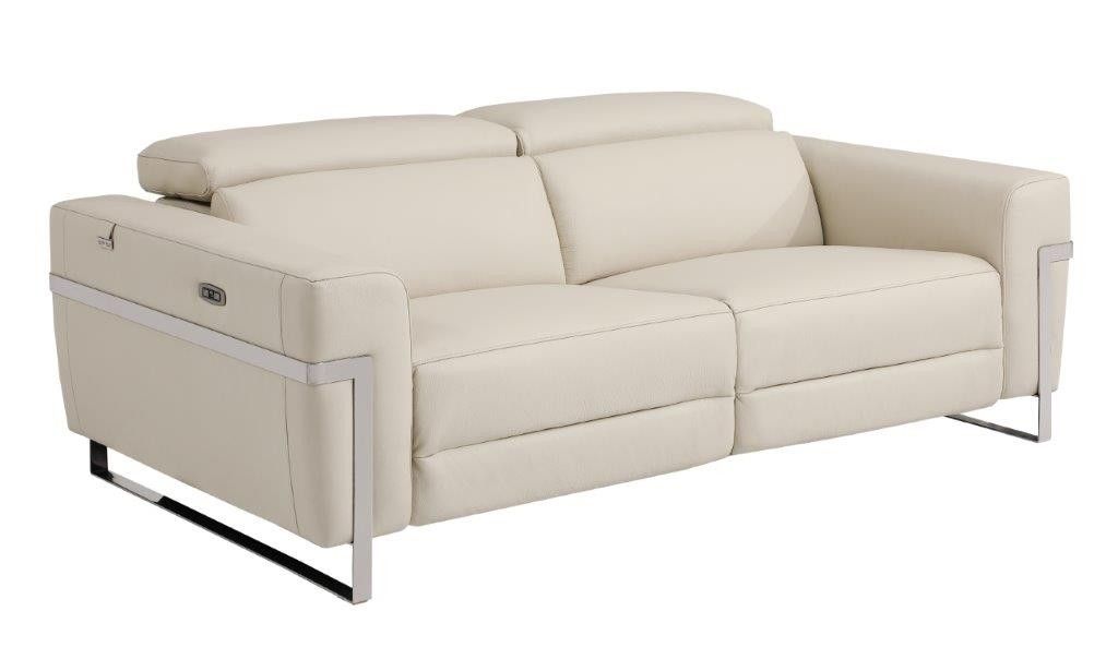 Siera Beige Italian Leather Power Recliner Sofa