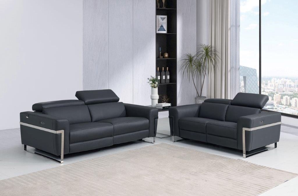 Siera Grey Italian Leather Power Recliner Sofa Set