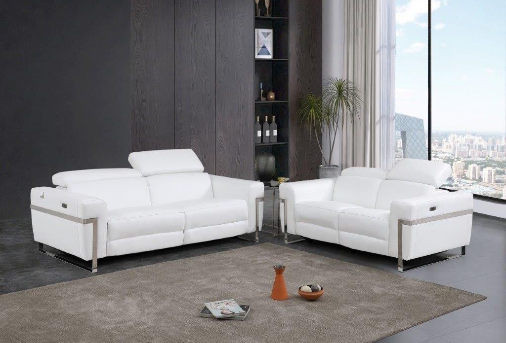 Siera White Italian Leather Power Recliner Sofa Set