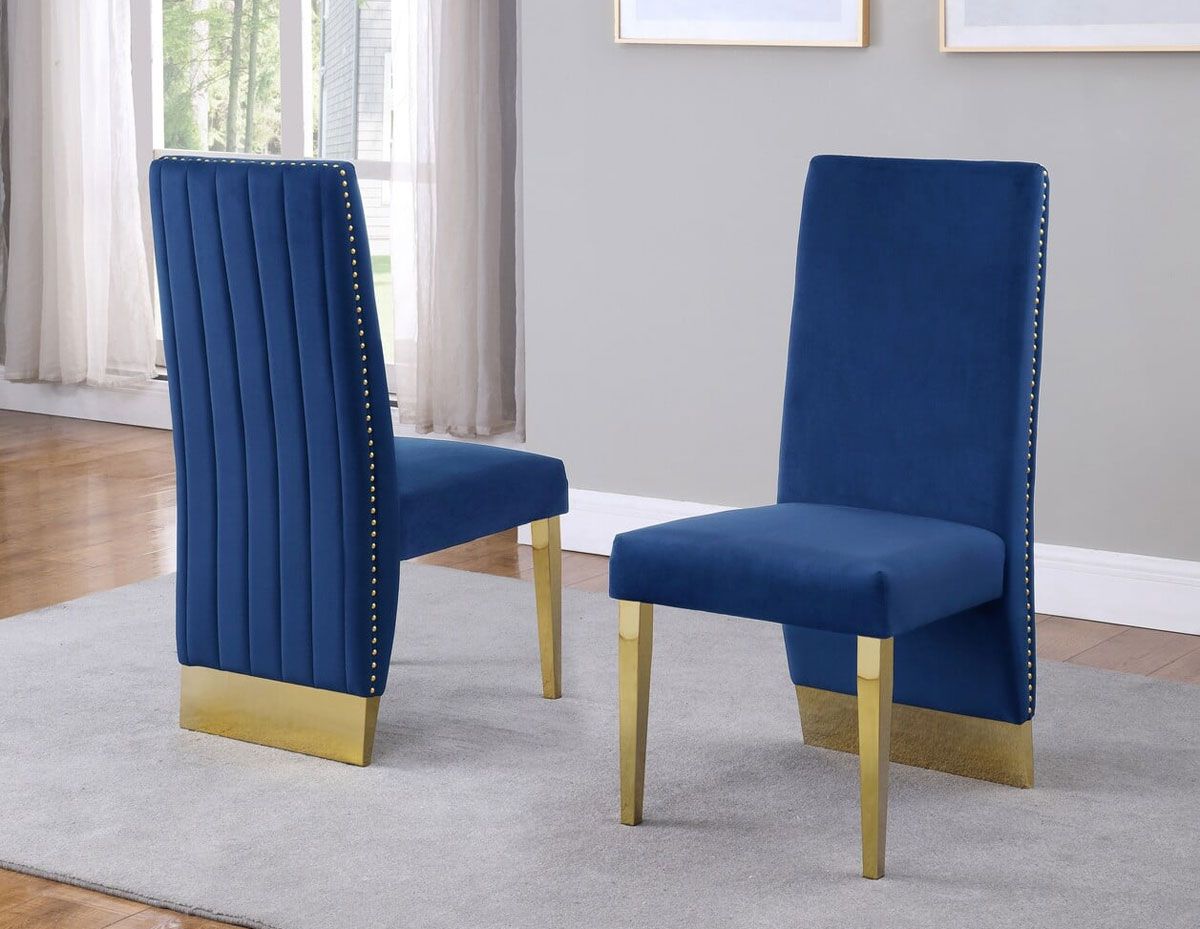 Simon Blue Velvet Dining Chair Gold