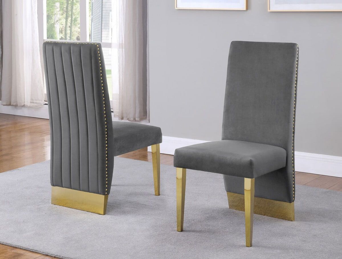 Simon Grey Velvet Dining Chair Gold