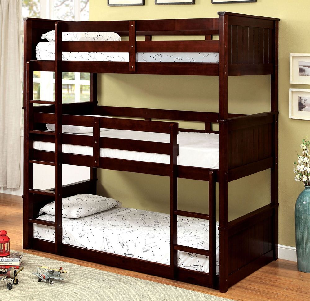 Solpine Triple Twin Bunkbed Brown Finish