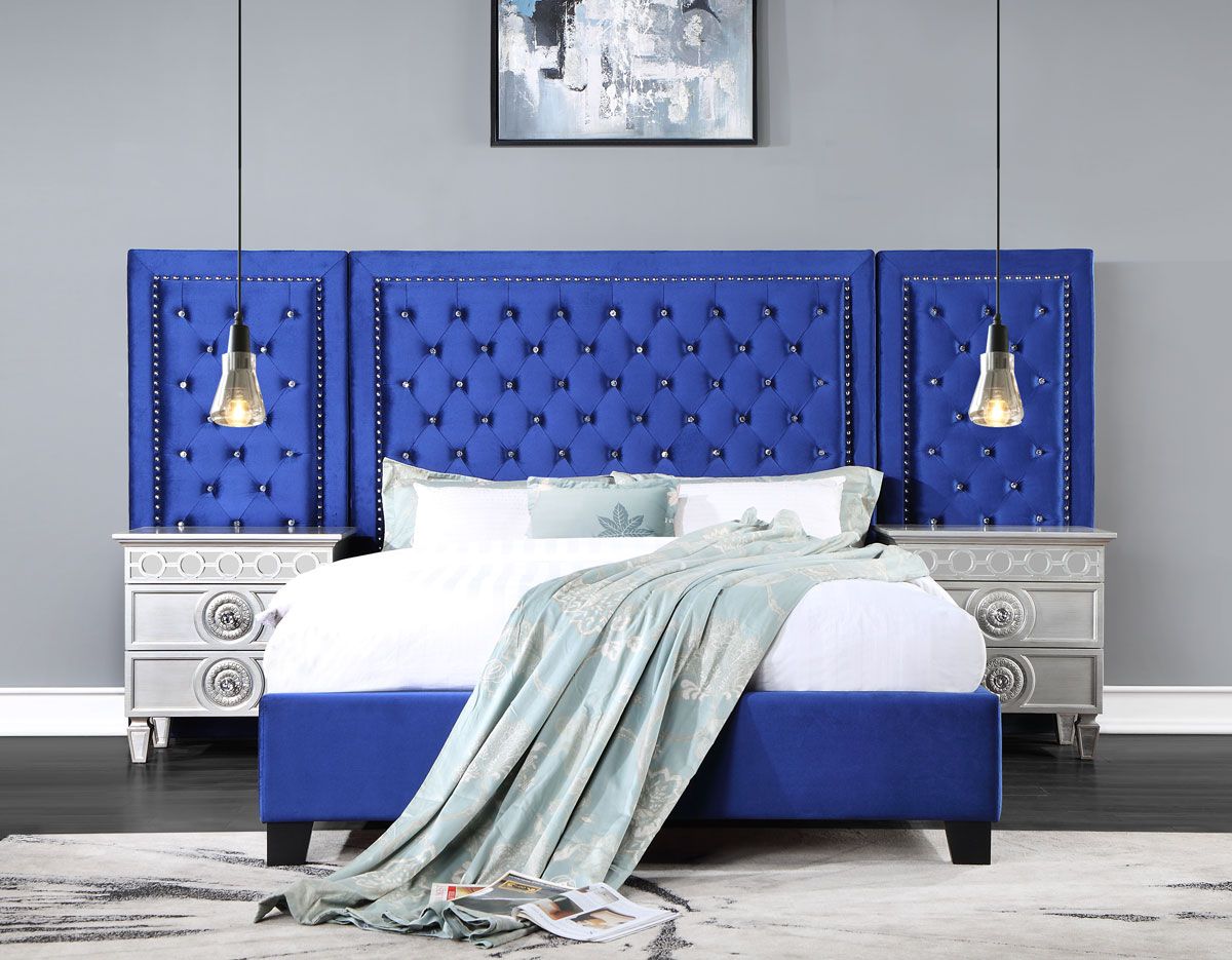 Soma Blue Velvet Bed Large Headboard