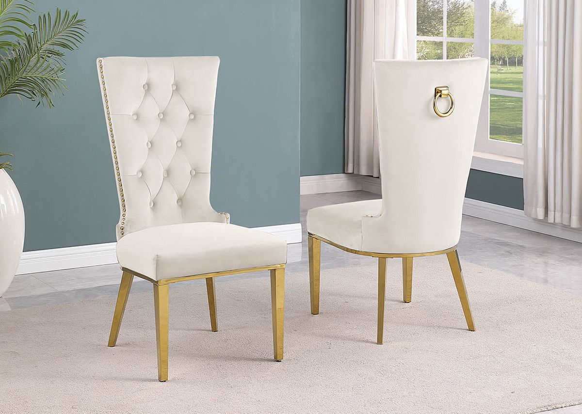 Sondrio Beige Velvet Dining Chairs With Gold Frame