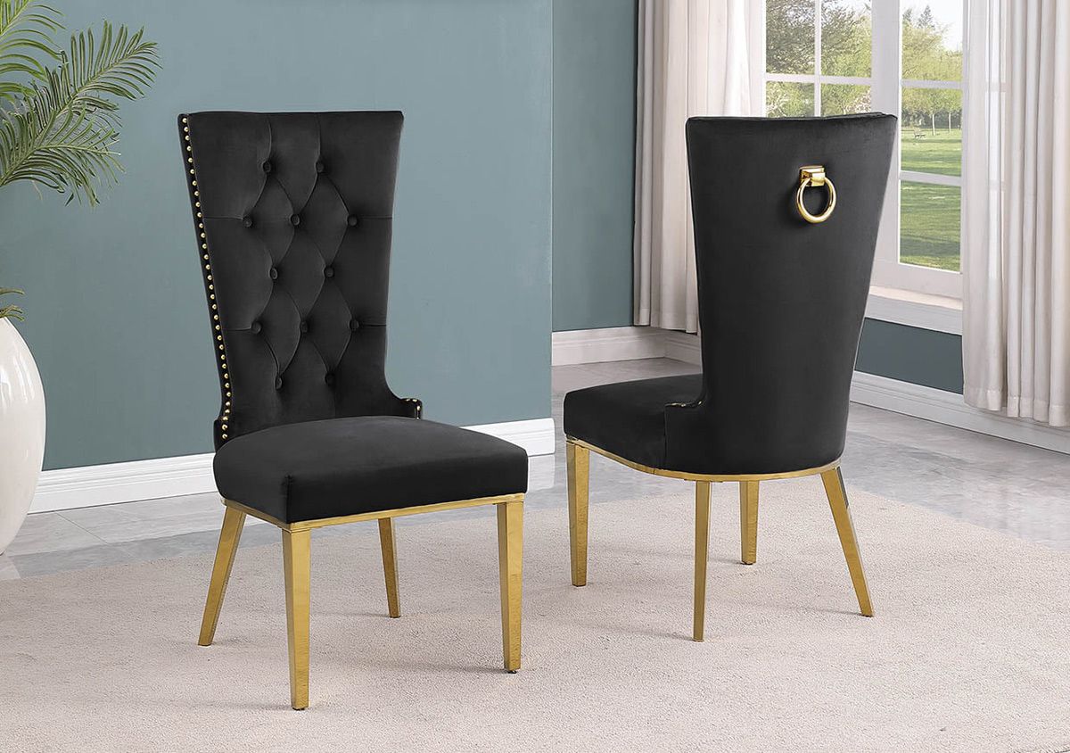 Sondrio Black Velvet Dining Chairs With Gold Frame