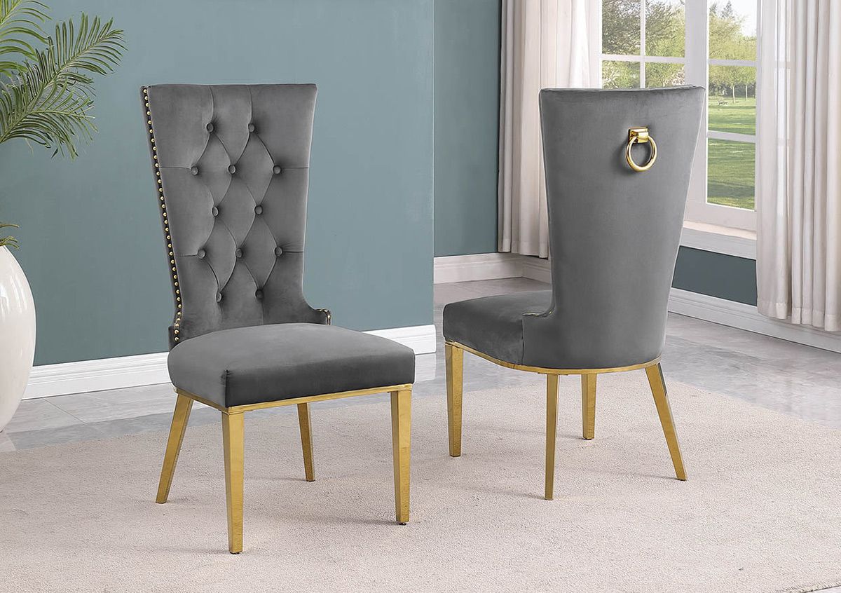 Sondrio Grey Velvet Dining Chairs With Gold Frame