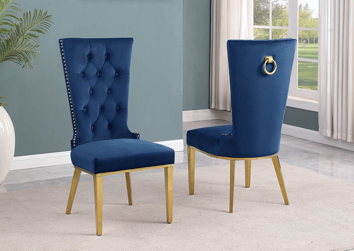 Sondrio Navy Velvet Dining Chairs With Gold Frame