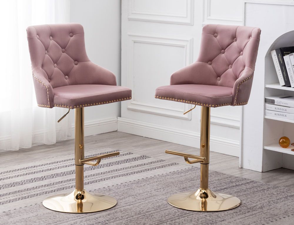 Stavros Pink Velvet Gold Bar Stools