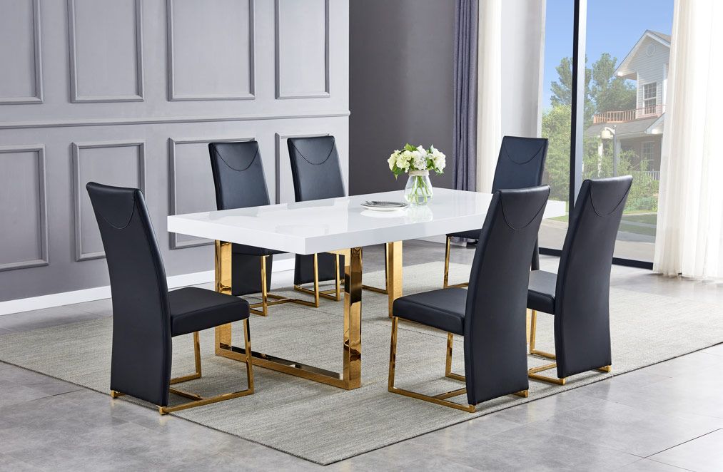 Stirling Glossy White With Gold Dining Table