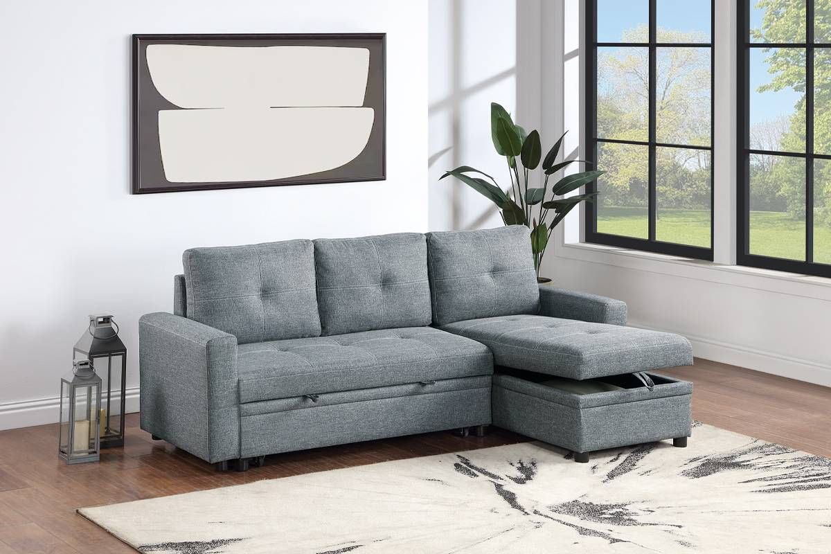 Stockton Grey Linen Sectional Sleeper