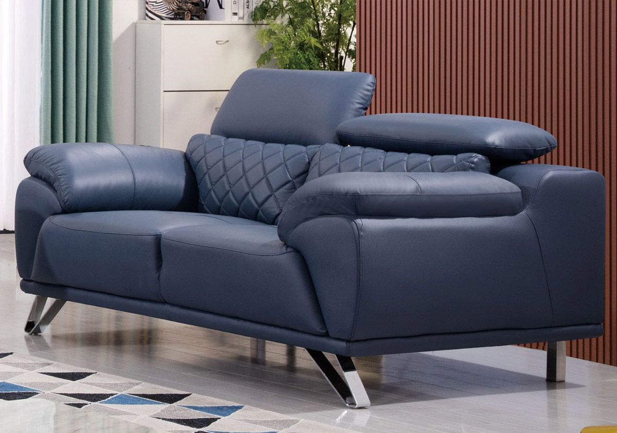 Styles Navy Top Grain Leather Loveseat