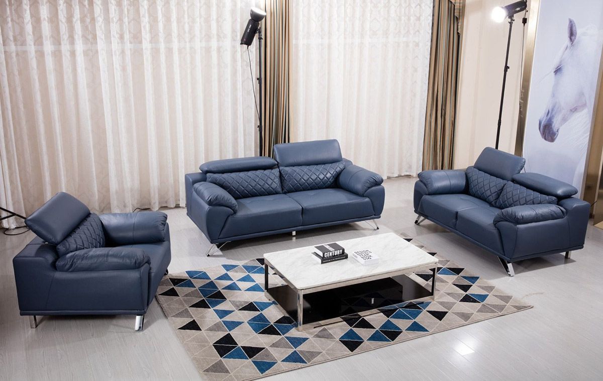 Styles Navy Top Grain Leather Living Room