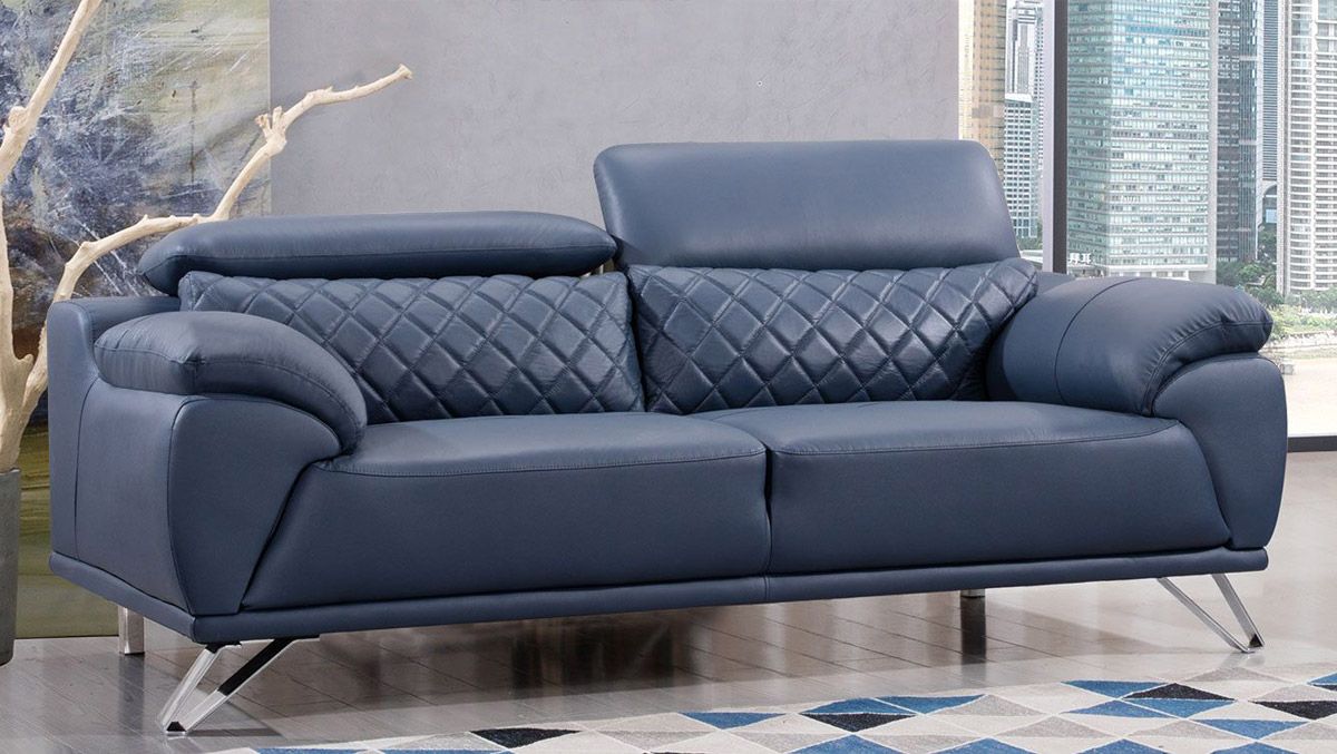 Styles Navy Top Grain Leather Sofa