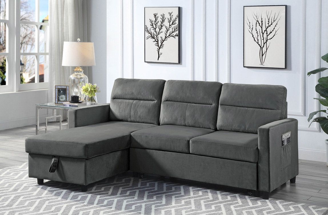 Sylvia Sectional Sleeper With Storage Grey Velvet 