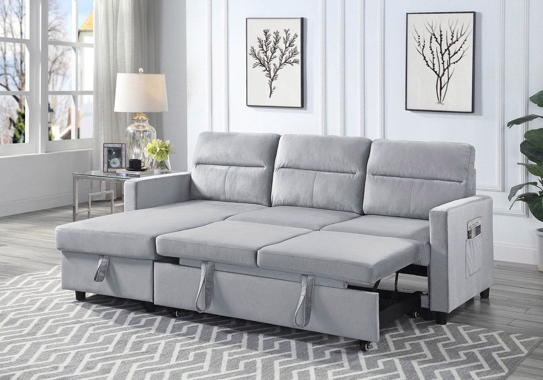 Sylvia Light Grey Velvet Sectional Sleeper 