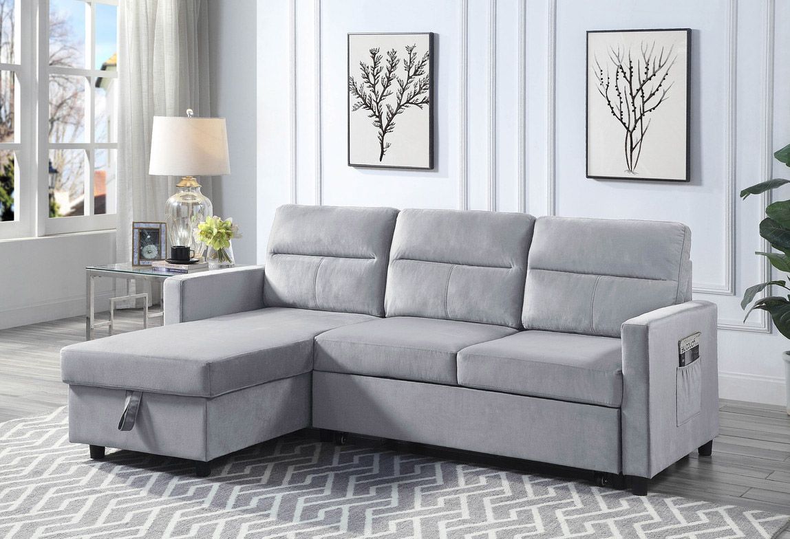 Sylvia Sectional Sleeper Light Grey Velvet 