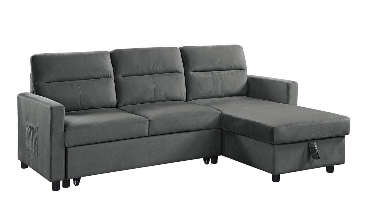 Sylvia Reversible Sectional Sleeper With Storage Grey Velvet 