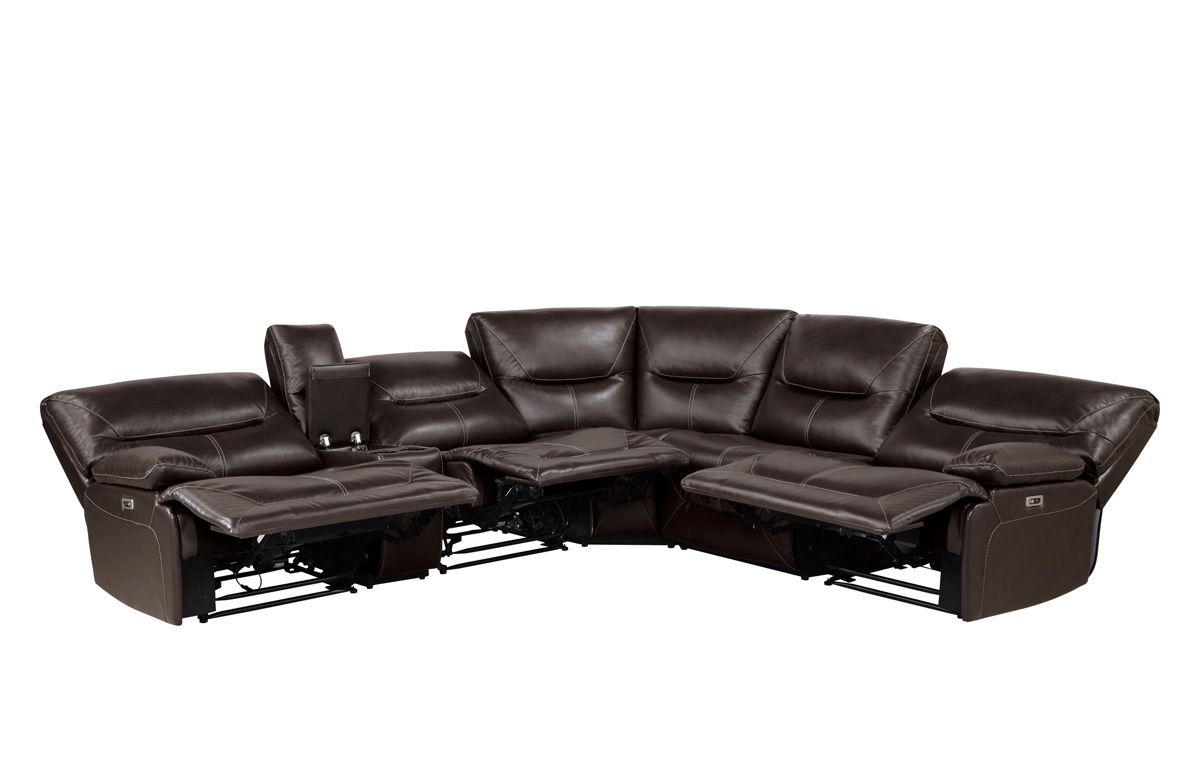 Tahoe Espresso Leather Power Recliner Sectional Open