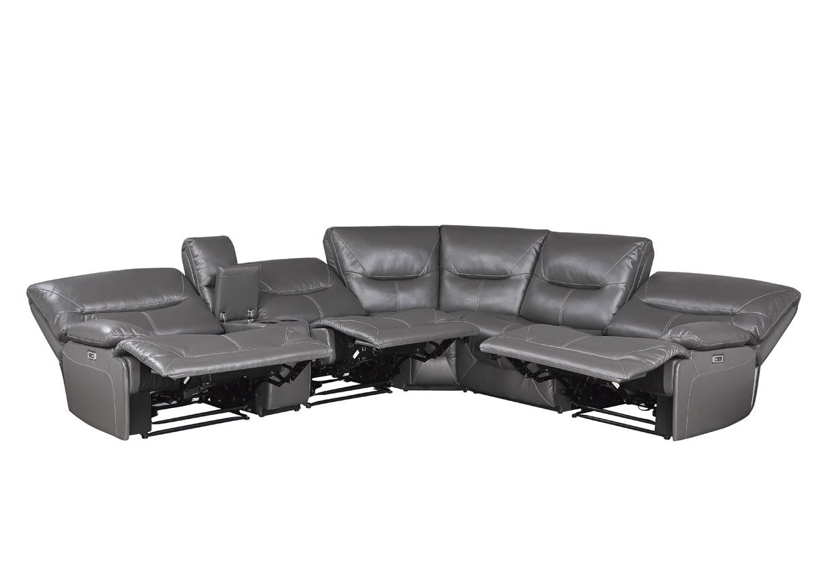 Tahoe Grey Leather Recliner Sectional Open