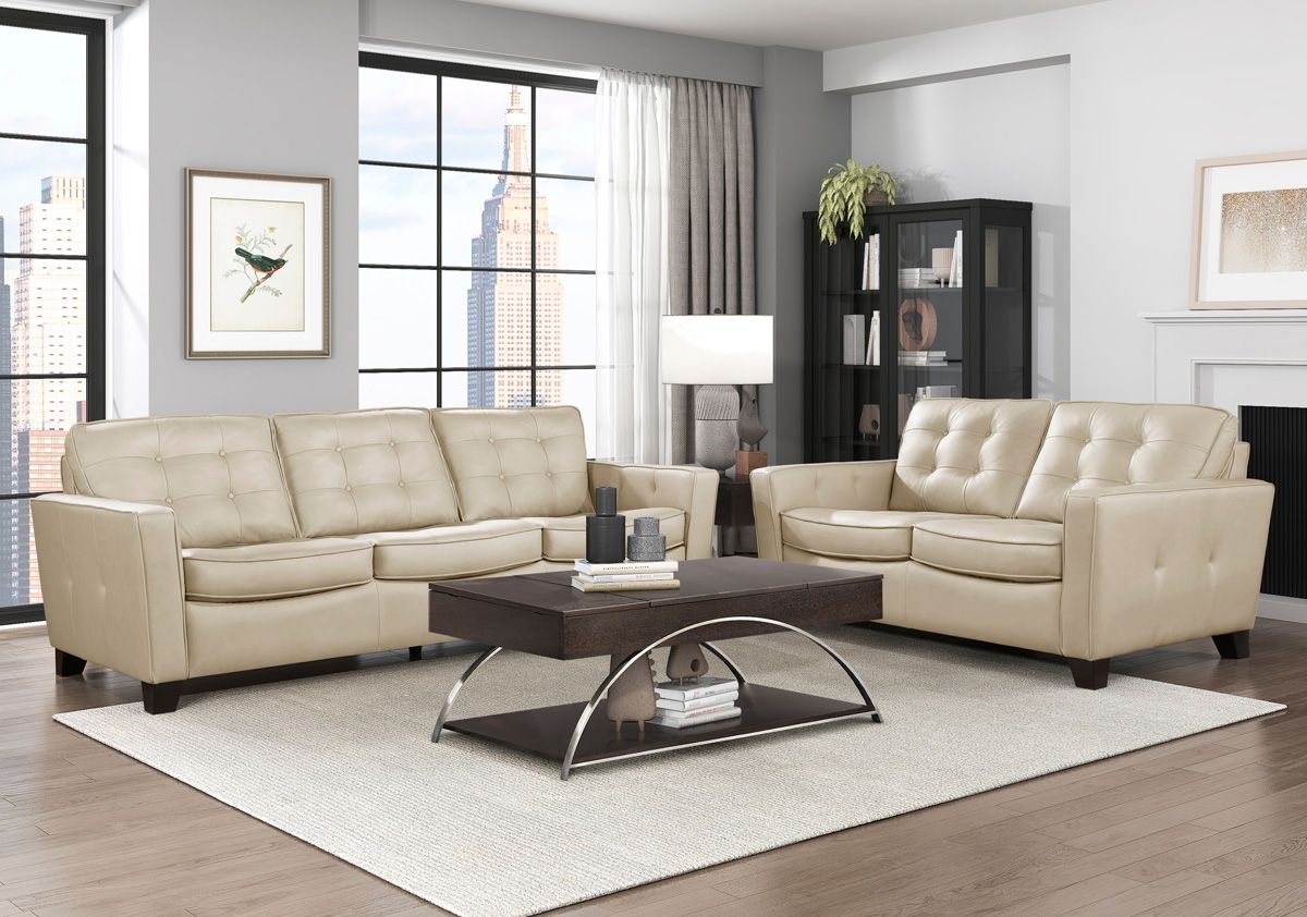 Talon Beige Top Grain Leather Sofa Set