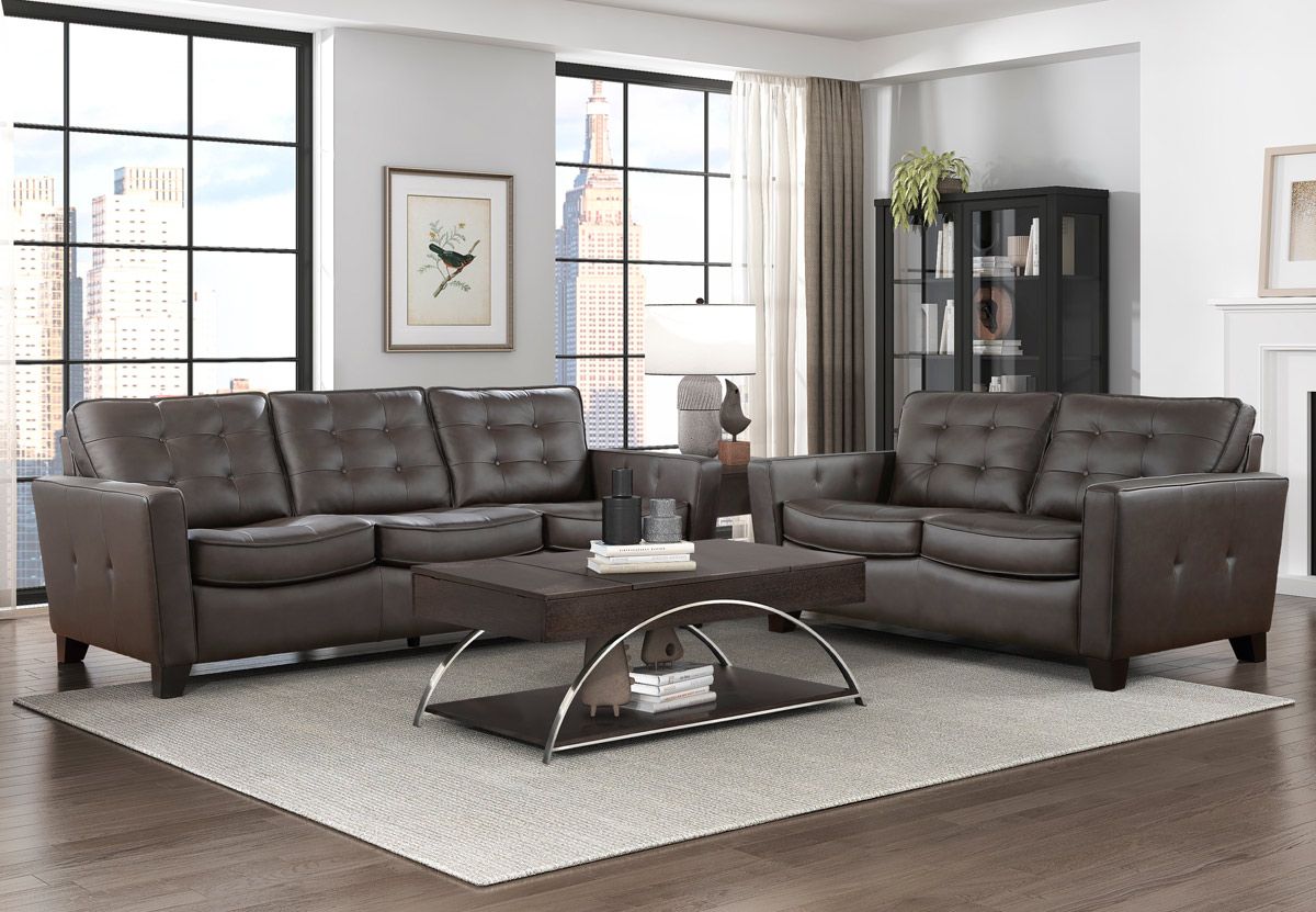 Talon Top Grain Leather Sofa Set Dark Brown