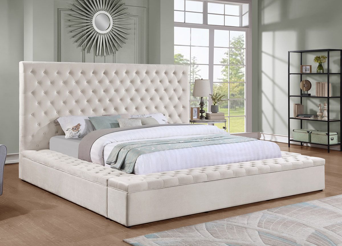 Tami Beige Velvet Modern Bed