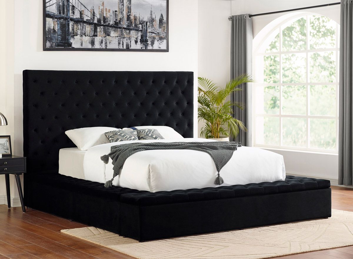 Tami Black Velvet Bed With Storage