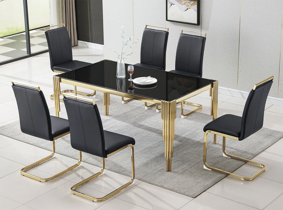 Tango Black Glass Dining Table Gold Base