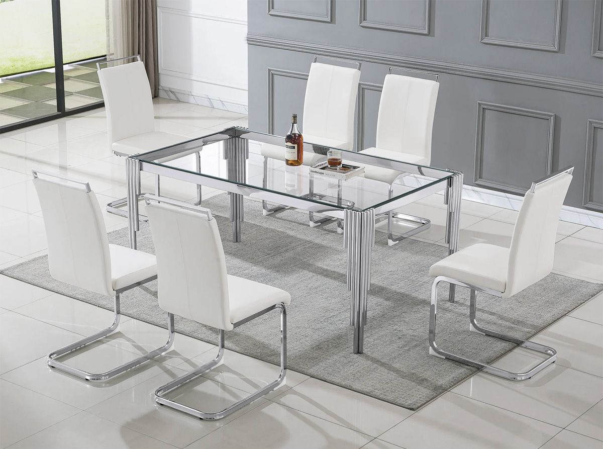 Tango Clear Glass Dining Table Chrome Base