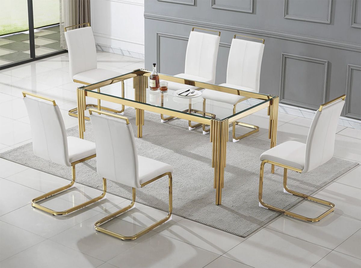 Tango Clear Glass Dining Table Gold Base