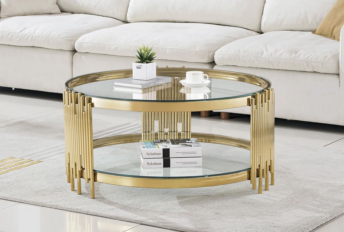 Tango Gold Coffee Table Round Glass Top