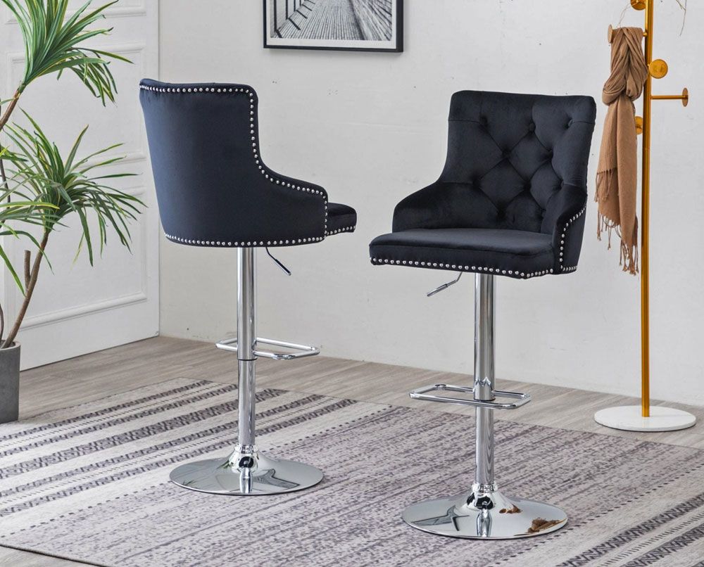 Tapoa Black Velvet Tufted Barstools