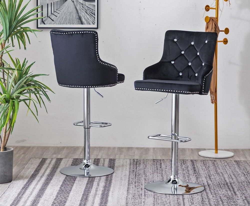 Tapoa Black Velvet Crystal Tufted Barstools