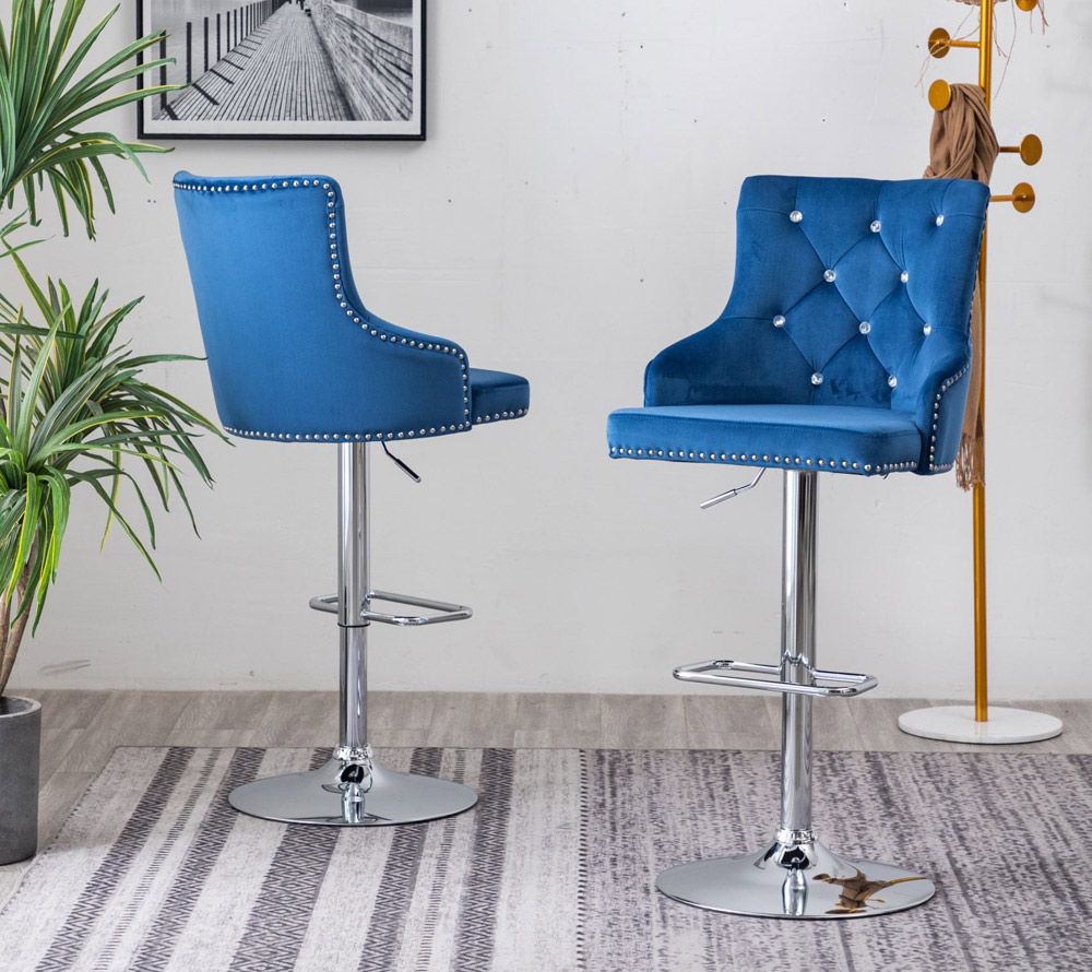 Tapoa Blue Velvet Crystal Tufted Barstools