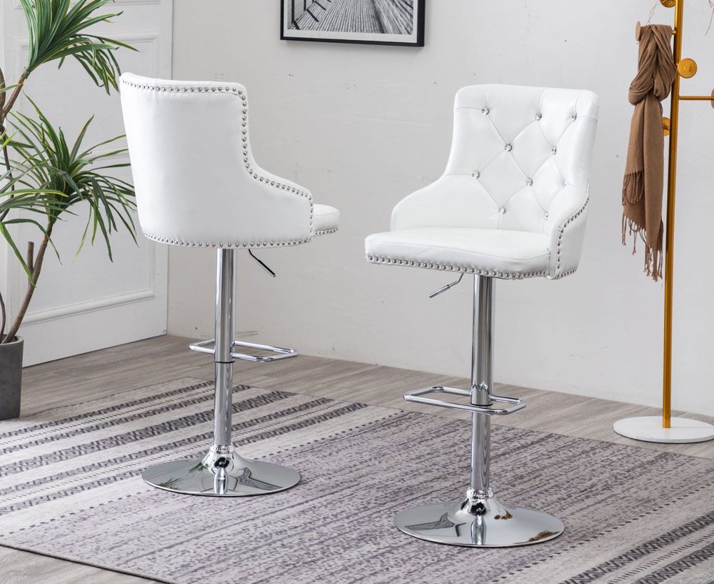 Tapoa White Leather Tufted Barstools