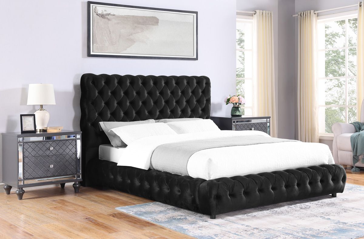 Tasha Black Velvet Platform Bed