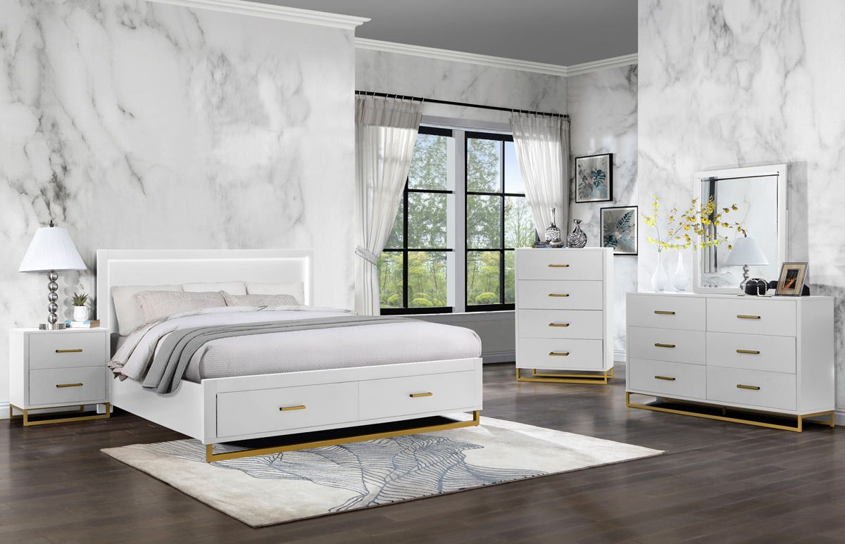 Taxido White Finish Storage Bedroom Set