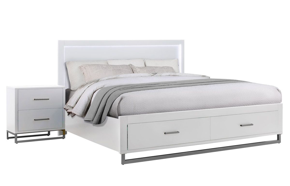 Taxido White LED Bed With Drawers