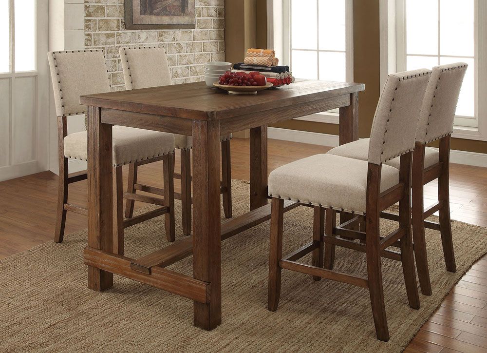 Telara Counter Height Table With Four Chairs,Telara Table Top,Telara Rustic Finish Counter Height Table Set