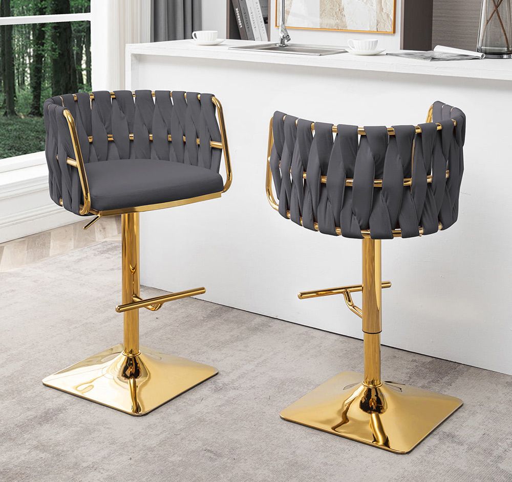 Tigard Grey Leather Barstools With Gold Frame