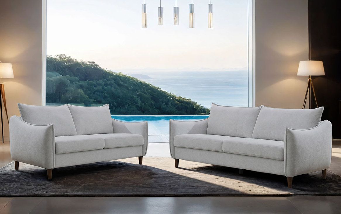 Tirrel Contemporary Sofa Set Light Grey Chenille