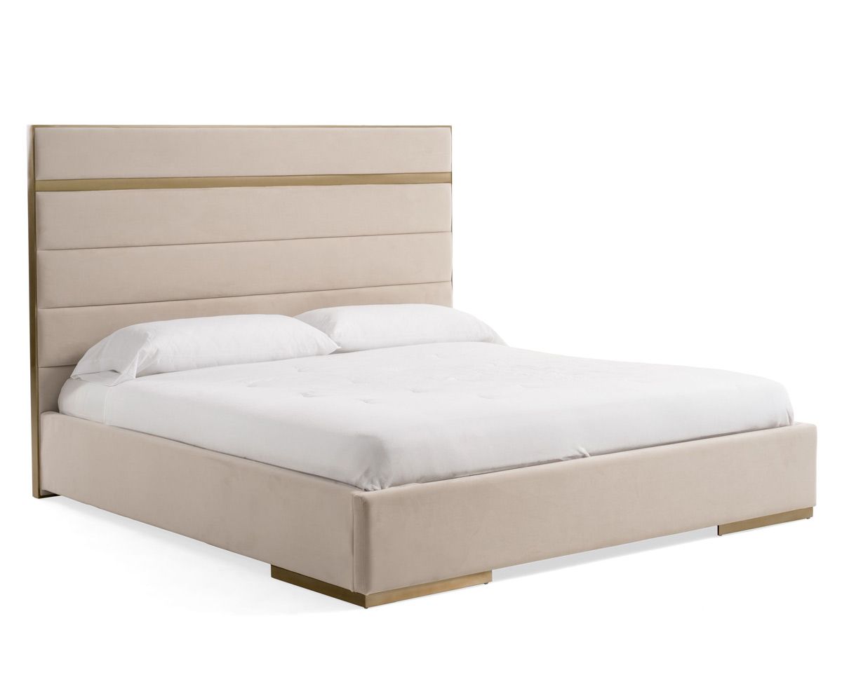 Toledo Beige Velvet Bed Brushed Brass