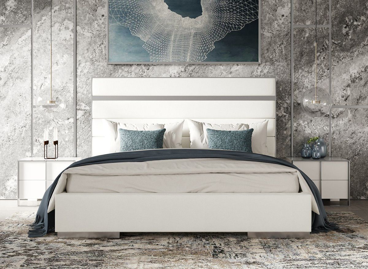 Toledo White Leather Bed Stainless Steel