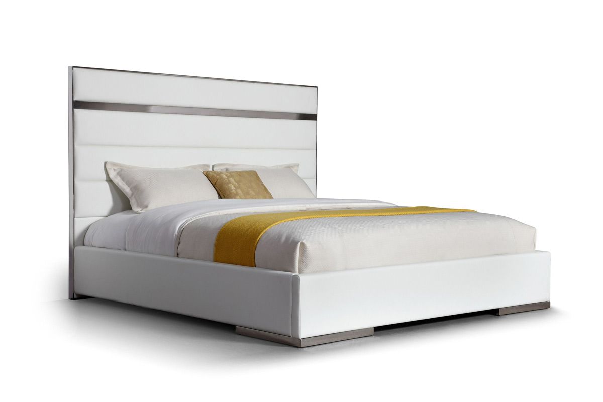 Toledo White Leather Bed Stainless Steel