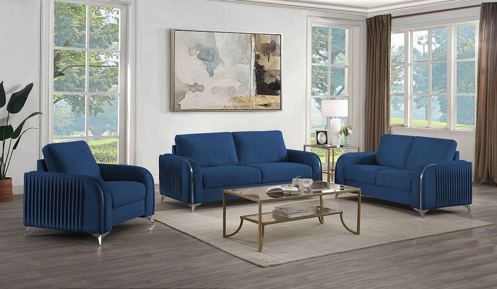 Trevino Navy Velvet Modern Sofa Set