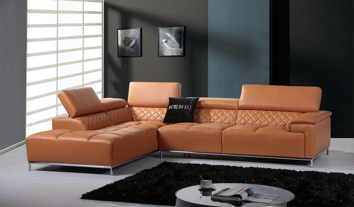 Trollius Orange Italian Leather Modern Sectional