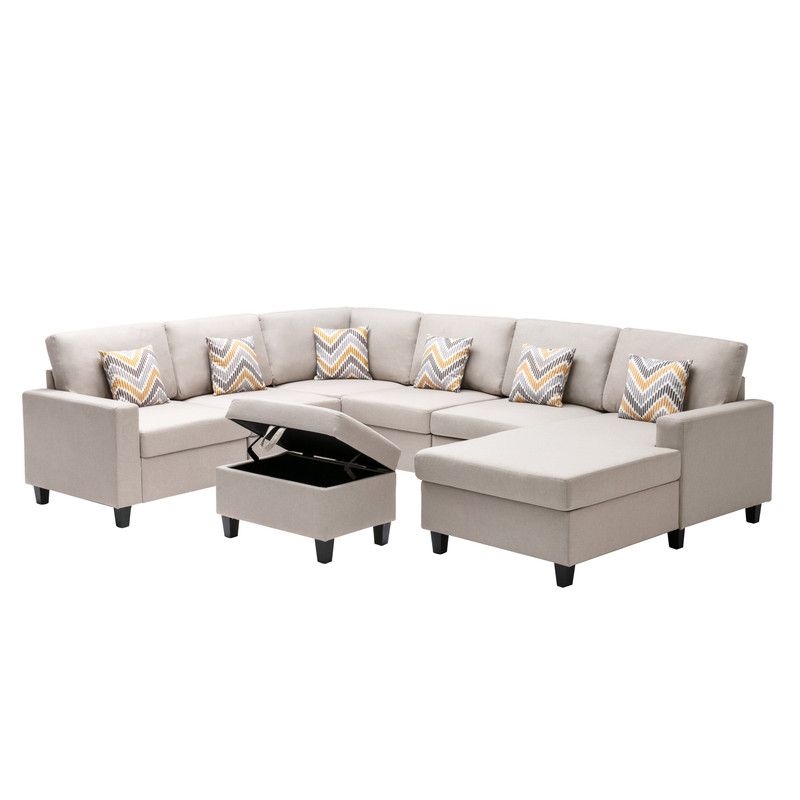 Tryna Beige Linen Sectional With Ottoman