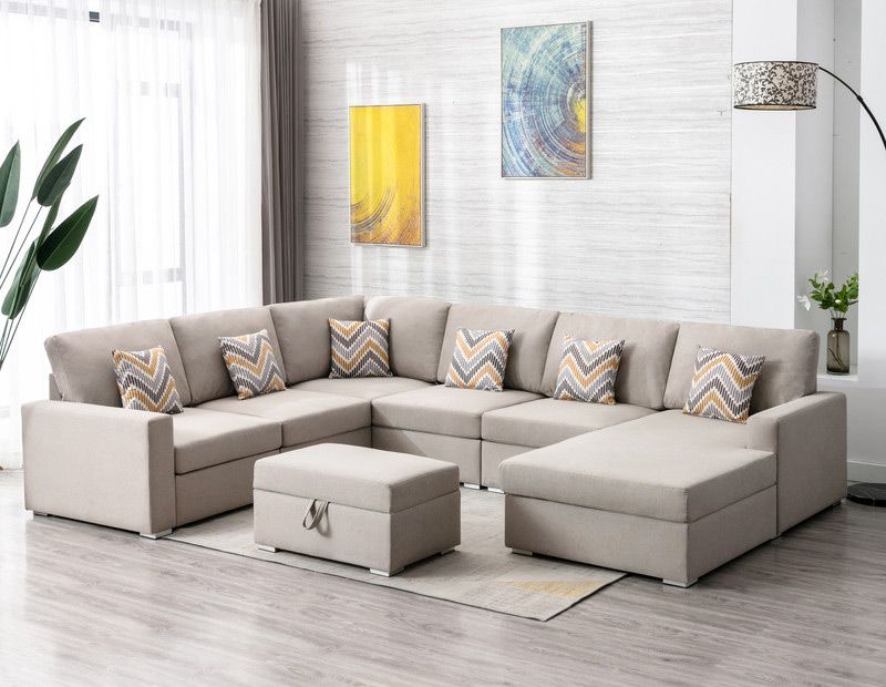 Tryna Beige U-Shape Reversible Sectional Set