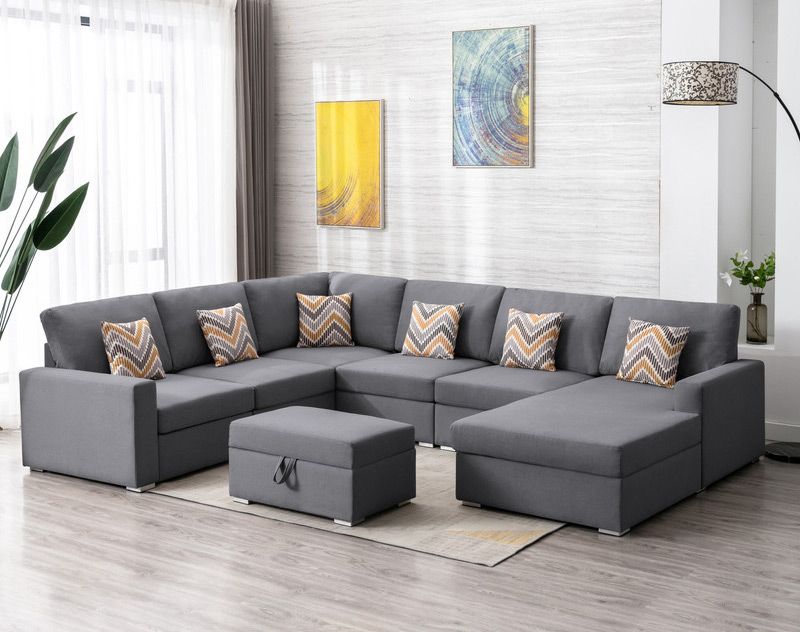 Tryna Grey Linen U-Shape Reversible Sectional